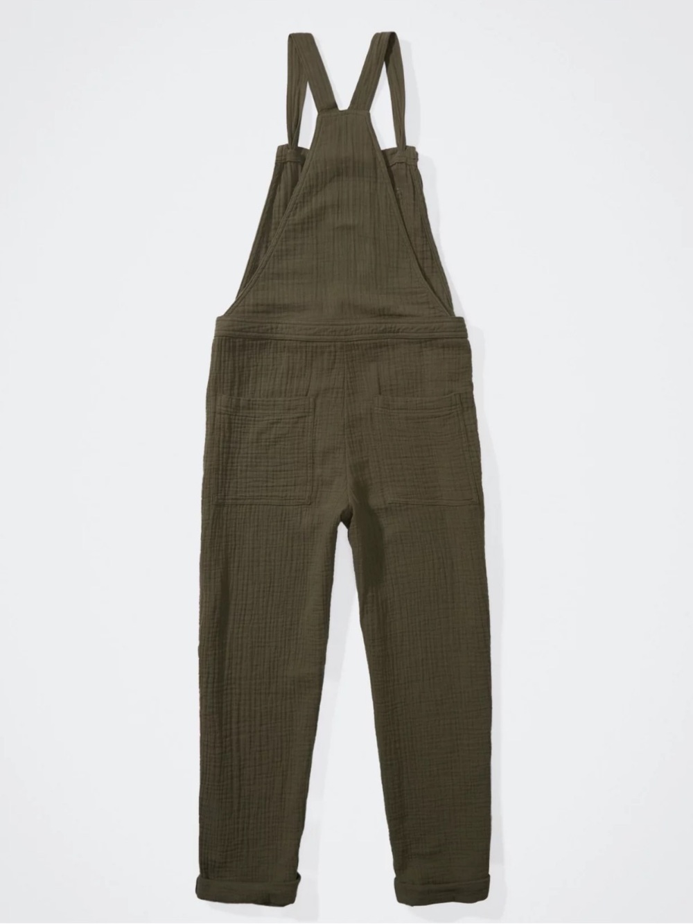 Aerie washed olive lightweight rolled leg overalls gauzy cotton boho hippie - Picture 4 of 15